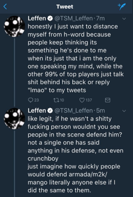 Le tweet de Leffen parlant d'Hungrybox